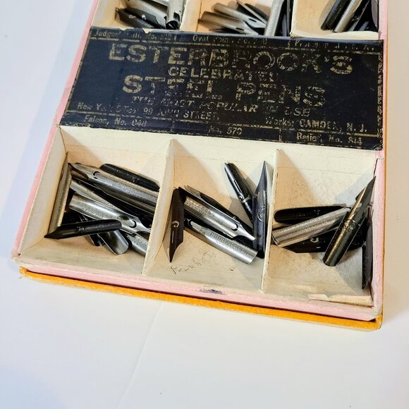 Est Other - Rare Esterbrook Pen Nibs Store Display Box, With 76 Antique Steel Pen Nibs, NOS